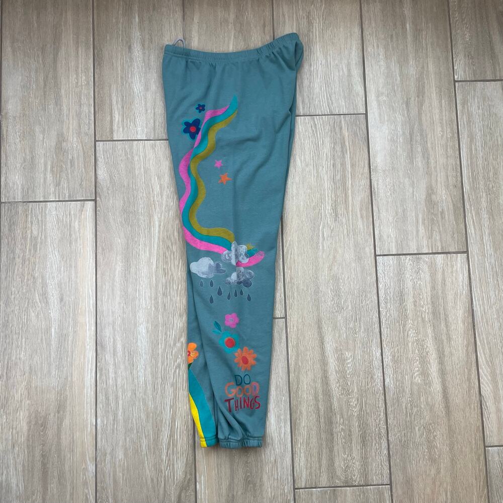 Natural Life Quinn Sweatpants S Teal Boho Sun Rainbow Vintage Floral Jogger - Picture 12 of 12